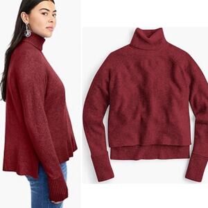 J CREW Brick Red Burgundy Alpaca Wool Turtleneck High Low Pullover Sweater XXS